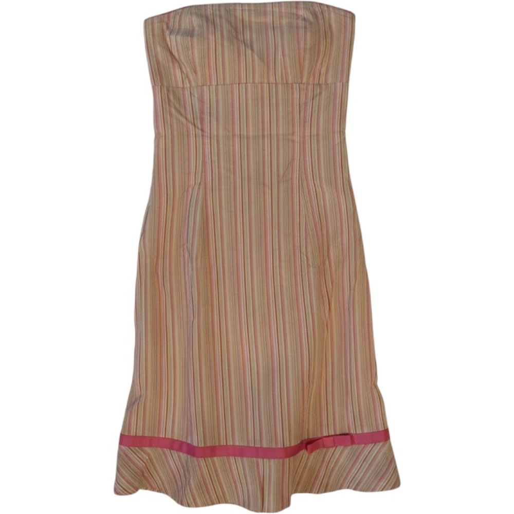 Y2K My Michelle Vintage Strapless Striped Midi Dress Pink Ruffle Hem 9/10